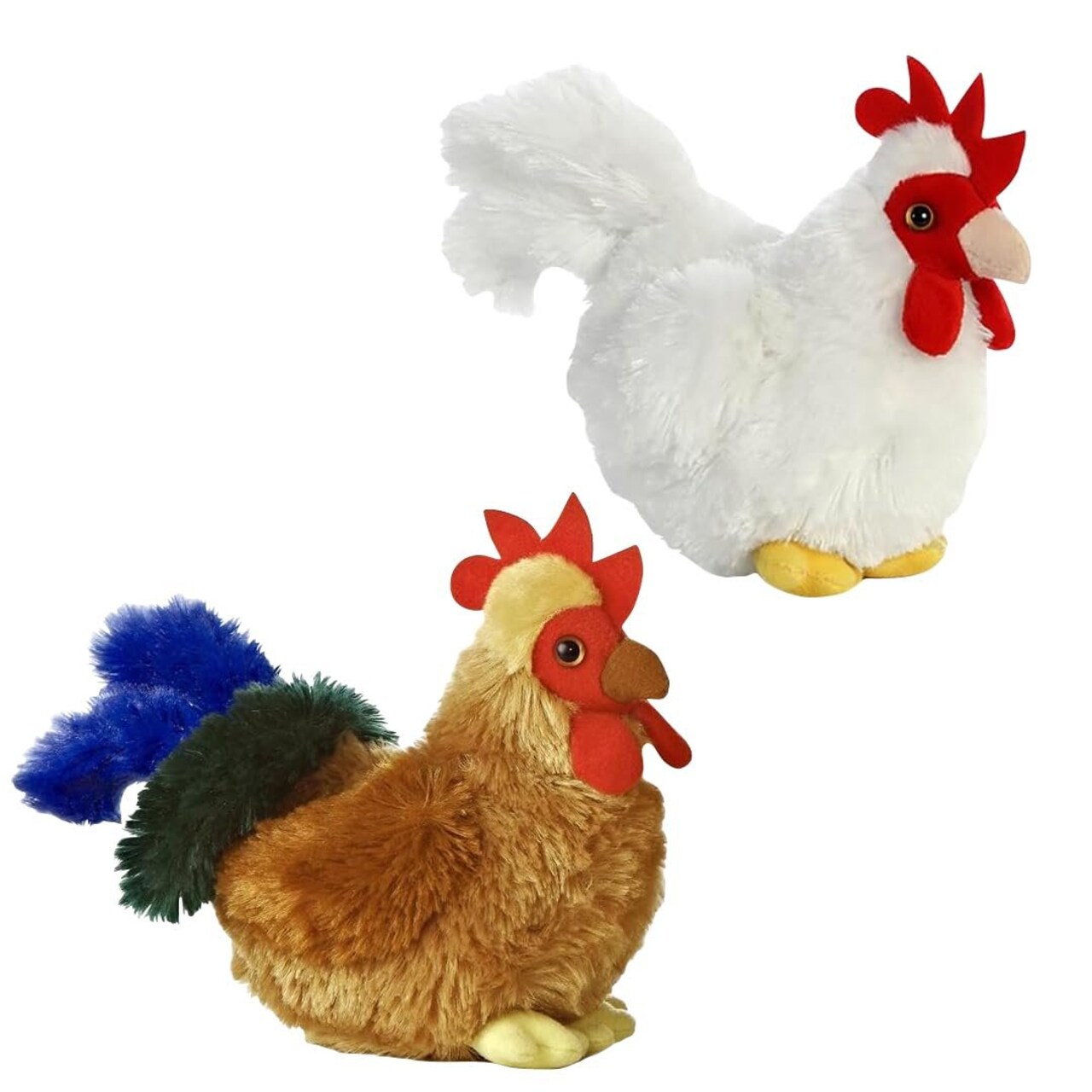 Aurora Mini Flopsie Bundle of 6" Floppy Beanbag Chicken & 6" Rooster Stuffed Animals - New Chicken & Cocky Rooster, Multicolor